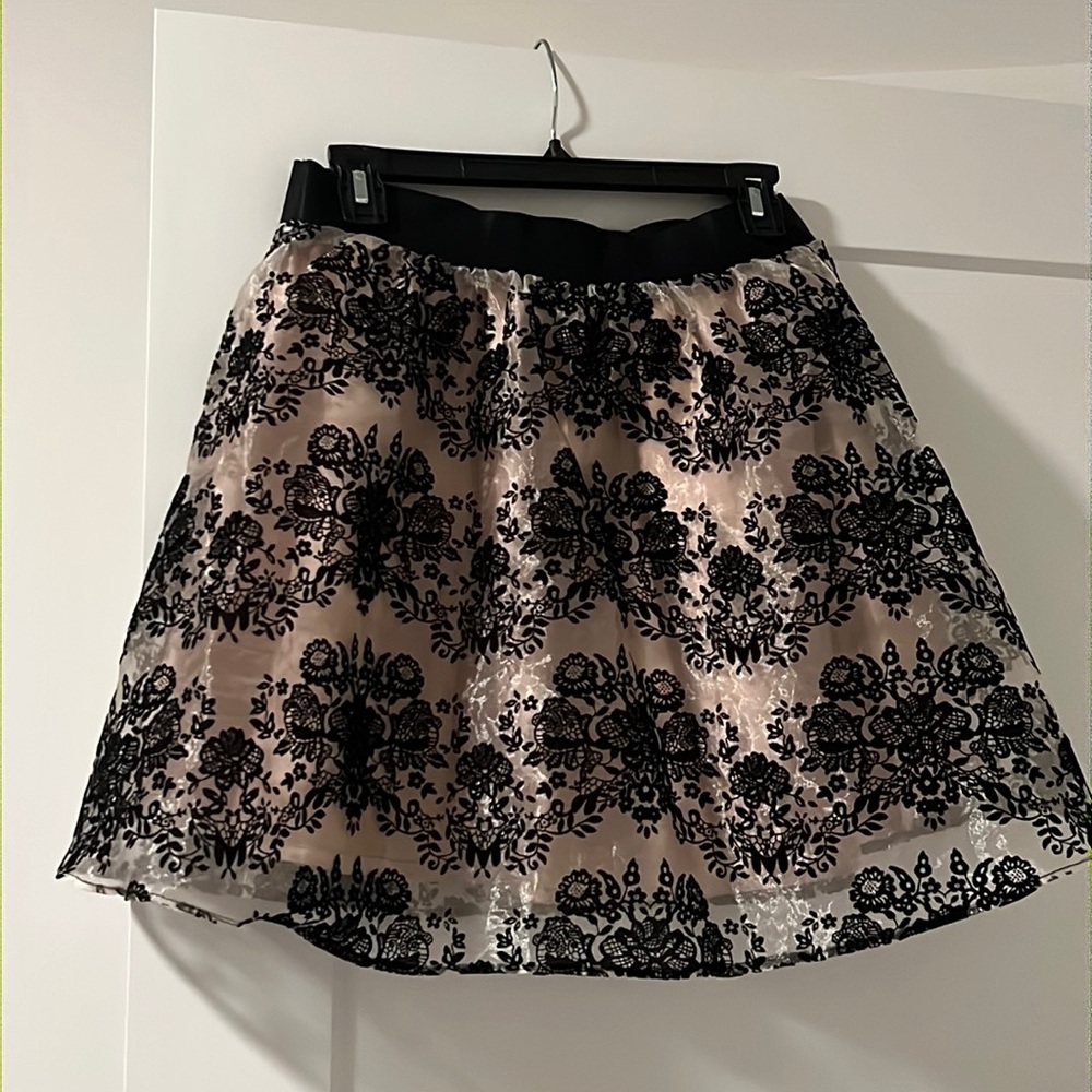 Gold with black lace/velvet overlay skirt from Express